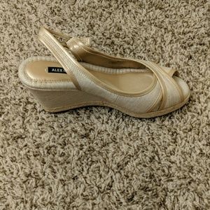 Alex Marie peep toe tan shimmery wedges